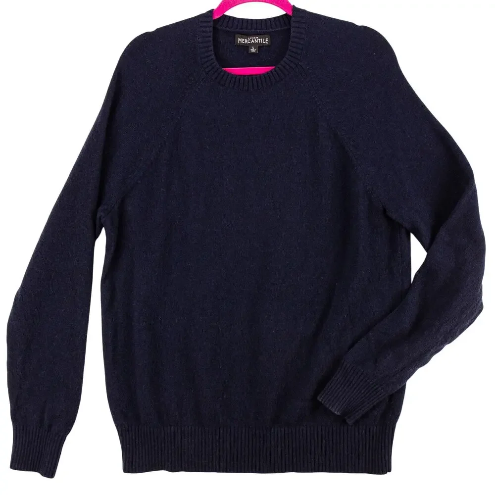 J.Crew Mercantile Men's Large Lambswool Blend Crewneck Sweater Navy Raglan
